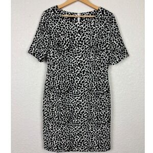 Talbots Petites Black White Animal Print Sheath Dress Short Sleeve 10P Crepe